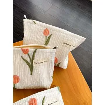 The Summer Swan | Large Aesthetic Makeup Bag | Floral Makeup Bag | Mid-day Clutch | Period Kit Bag | Hygiene Bag | Skincare Bag | Cute Makeup Bag (Tulip)