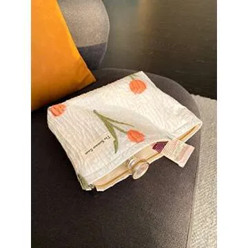 The Summer Swan | Large Aesthetic Makeup Bag | Floral Makeup Bag | Mid-day Clutch | Period Kit Bag | Hygiene Bag | Skincare Bag | Cute Makeup Bag (Tulip)