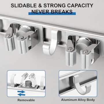 Mop and Broom Holder Wall Mount Metal Heavy Duty Utility Hooks Broom Organizer Garage Storage System...