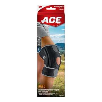 ACE Brand Adjustable Compression Knee Support with Stabilizers, Firm Support for Weak, Sore or Injured Joints, Compression Knee Brace With Adjustable Straps, Breathable, One Size Fits Most