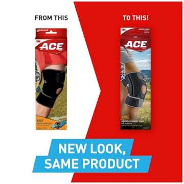 ACE Brand Adjustable Compression Knee Support with Stabilizers, Firm Support for Weak, Sore or Injured Joints, Compression Knee Brace With Adjustable Straps, Breathable, One Size Fits Most