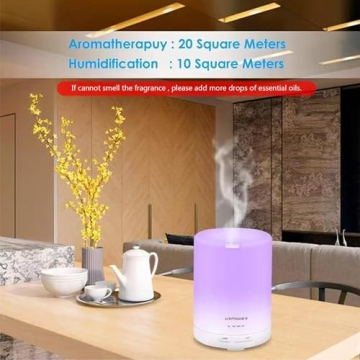 URPOWER 2nd Gen 300ml Aroma Essential Oil Diffuser Night Light Ultrasonic Air Humidifier with AUTO Shut Off and 6-7 Hours Continuous Diffusing - 7 Color Changing LED Lights and 4 Timer Settings