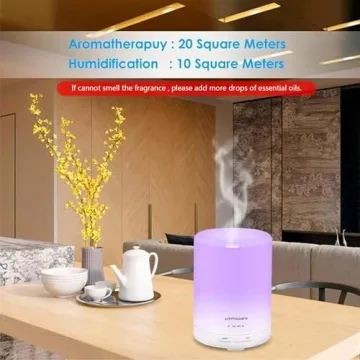 URPOWER 2nd Gen 300ml Aroma Essential Oil Diffuser Night Light Ultrasonic Air Humidifier with AUTO Shut Off and 6-7 Hours Continuous Diffusing - 7 Color Changing LED Lights and 4 Timer Settings