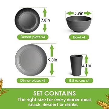 Teivio 16-Piece Wheat Straw Dinnerware Set for Family