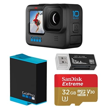 GoPro HERO10 Black, Waterproof Action Camera, 5.3K60/4K Video, 1080p Live Streaming, Essential Bundl...