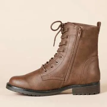 Stylish Lace-Up Combat Boots for Women – Cognac Color