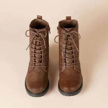 Stylish Lace-Up Combat Boots for Women – Cognac Color