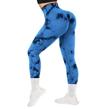 RXRXCOCO Women Scrunch Butt Lifting Leggings Seamless High Waisted Leggings Tummy Control Yoga Pants Compression Workout Tights X-Large Light Blue Tie Dye