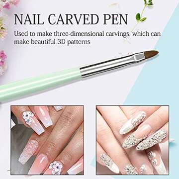 Nail Art Brushes Setl, Gel Polish Nail Art Design Pen Painting Tools with Nail Extension Gel Brush, Builder Gel Brush, Nail Art Liner Brush and Nail Dotting Pen for Salon DIY Manicure at Home