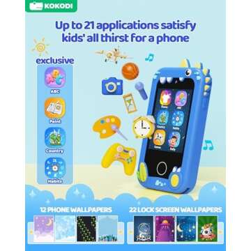 KOKODI Kids Smart Phone Toys, Touchscreen HD Dual Camera Cell Phone for Kids, Christmas Birthday Gifts Dinosaur Toddler Play Phone for Boys 3-10, Travel Toy Preschool Learning Toy for Kids