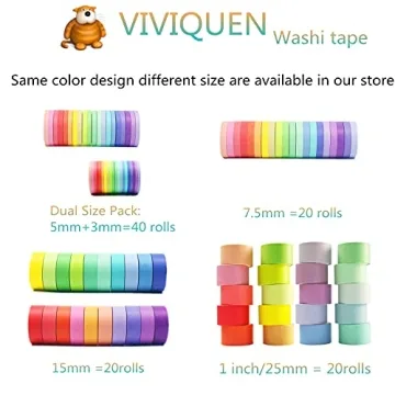 VIVIQUEN Washi Tape Set 40 Rolls Colorful Decorative Thin Tapes