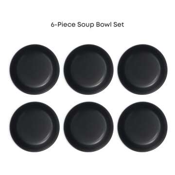 JoyJolt Mesa 23oz Stoneware Soup Bowls, Dishwasher and Microwave Safe Bowls, 5.8" Matte Black Cereal Bowls Set of 6 Bowls for Kitchen, Pasta Oatmeal Salad Ice Cream or Dessert Bowls