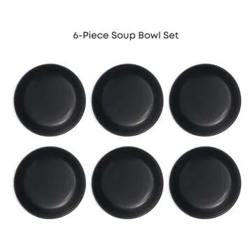 JoyJolt Mesa 23oz Stoneware Soup Bowls, Dishwasher and Microwave Safe Bowls, 5.8" Matte Black Cereal Bowls Set of 6 Bowls for Kitchen, Pasta Oatmeal Salad Ice Cream or Dessert Bowls