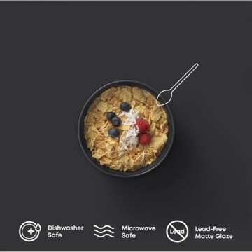 JoyJolt Mesa 23oz Stoneware Soup Bowls, Dishwasher and Microwave Safe Bowls, 5.8" Matte Black Cereal Bowls Set of 6 Bowls for Kitchen, Pasta Oatmeal Salad Ice Cream or Dessert Bowls