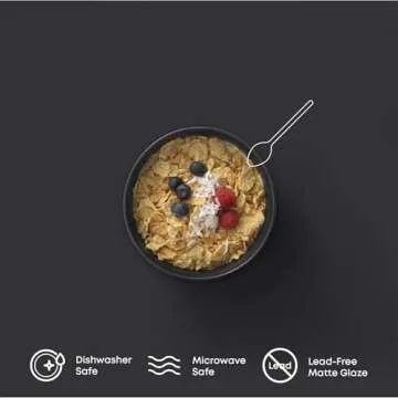 JoyJolt Mesa 23oz Stoneware Soup Bowls, Dishwasher and Microwave Safe Bowls, 5.8" Matte Black Cereal Bowls Set of 6 Bowls for Kitchen, Pasta Oatmeal Salad Ice Cream or Dessert Bowls