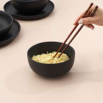 JoyJolt Mesa 23oz Stoneware Soup Bowls, Dishwasher and Microwave Safe Bowls, 5.8" Matte Black Cereal Bowls Set of 6 Bowls for Kitchen, Pasta Oatmeal Salad Ice Cream or Dessert Bowls