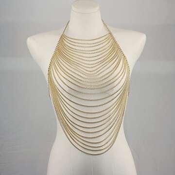 CHRAN Full Body Chain Jewelry for Women Sexy Costume Multilay Silver Metal Chain Harness