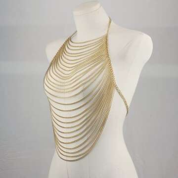 CHRAN Full Body Chain Jewelry for Women Sexy Costume Multilay Silver Metal Chain Harness