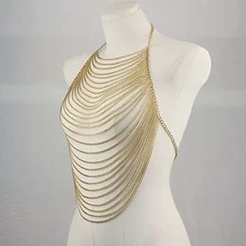 CHRAN Full Body Chain Jewelry for Women Sexy Costume Multilay Silver Metal Chain Harness