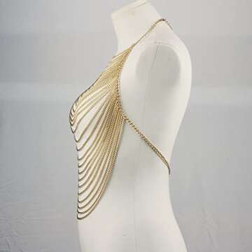 CHRAN Full Body Chain Jewelry for Women Sexy Costume Multilay Silver Metal Chain Harness