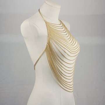 CHRAN Full Body Chain Jewelry for Women Sexy Costume Multilay Silver Metal Chain Harness