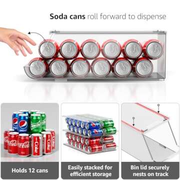 Sorbus Soda Can Organizer for Refrigerator - Stackable with Lid, Holds 12 Cans Each, BPA-Free - Fridge Organizers and Storage, Soda Can Dispenser for Refrigerator, Drink Organizer for Fridge (4 Pack)