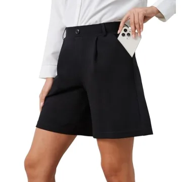 VIMPEP Women's Pleated Yoga Dress Shorts - High Waist, Wide Leg, Pockets