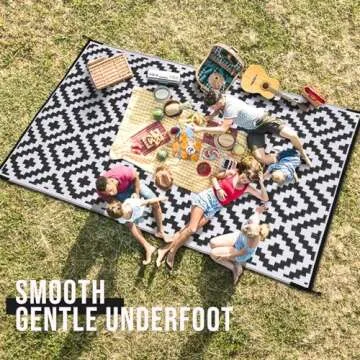 OLANLY Waterproof Outdoor Rug 9x12 ft, Plastic Straw Rug for Camping, RV Mat Outside, Indoor Outdoor Carpet for Porch, Deck, Backyard, Balcony, Picnic, Black & White