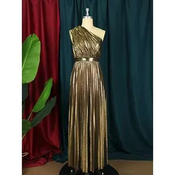 AOMEI Luxury Metallic One Shoulder Maxi Dress for Women