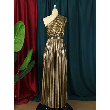 AOMEI Luxury Metallic One Shoulder Maxi Dress for Women