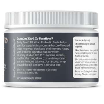 Zesty Paws NAD+ Pill Wrap Probiotic Paste for Dogs - Immune & Digestive System Support - Bacon Flavor - with DE111 Bacillus subtilis - Pockets Any Pill, Tablet & Capsule for Your Dog - 60 Portions