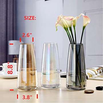 sunkey Glass Flower Vase for Centerpiece Modern Irised Crystal Clear Glass Vase for Home Office Wedding Decor(Amber)