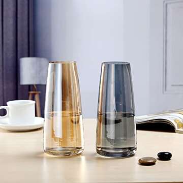 sunkey Glass Flower Vase for Centerpiece Modern Irised Crystal Clear Glass Vase for Home Office Wedding Decor(Amber)