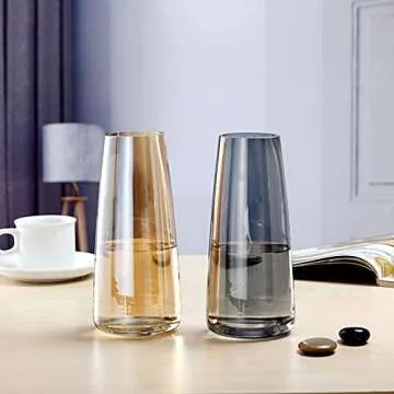 sunkey Glass Flower Vase for Centerpiece Modern Irised Crystal Clear Glass Vase for Home Office Wedding Decor(Amber)