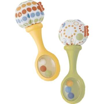 Fisher-Price Newborn Toys Rattle ‘n Rock Maracas, 2 Soft Musical Instruments for Developmental Play Babies Ages 3+ Months, Green & Yellow
