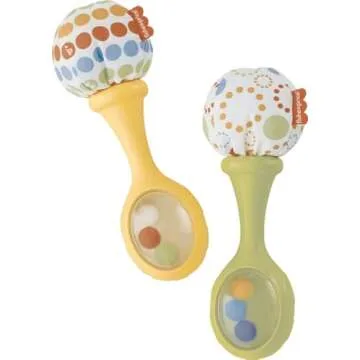 Fisher-Price Newborn Toys Rattle ‘n Rock Maracas, 2 Soft Musical Instruments for Developmental Play Babies Ages 3+ Months, Green & Yellow