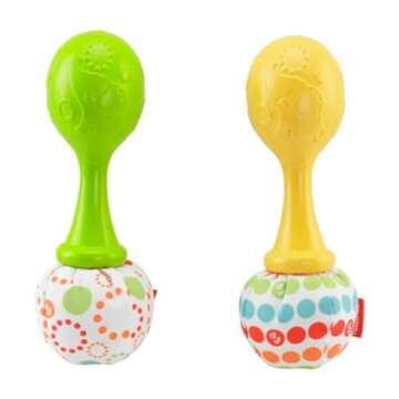 Fisher-Price Newborn Toys Rattle ‘n Rock Maracas, 2 Soft Musical Instruments for Developmental Play Babies Ages 3+ Months, Green & Yellow