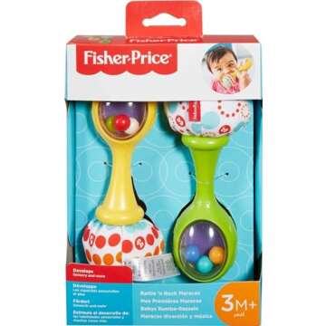 Fisher-Price Newborn Toys Rattle ‘n Rock Maracas, 2 Soft Musical Instruments for Developmental Play Babies Ages 3+ Months, Green & Yellow