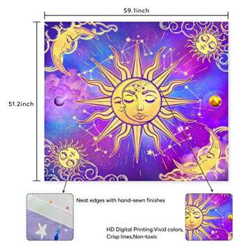 Birsppy Bonsai Tree Sun and Moon Tapestry, Psychedelic Abstract Aesthetic Space Stars Wall Hanging A...