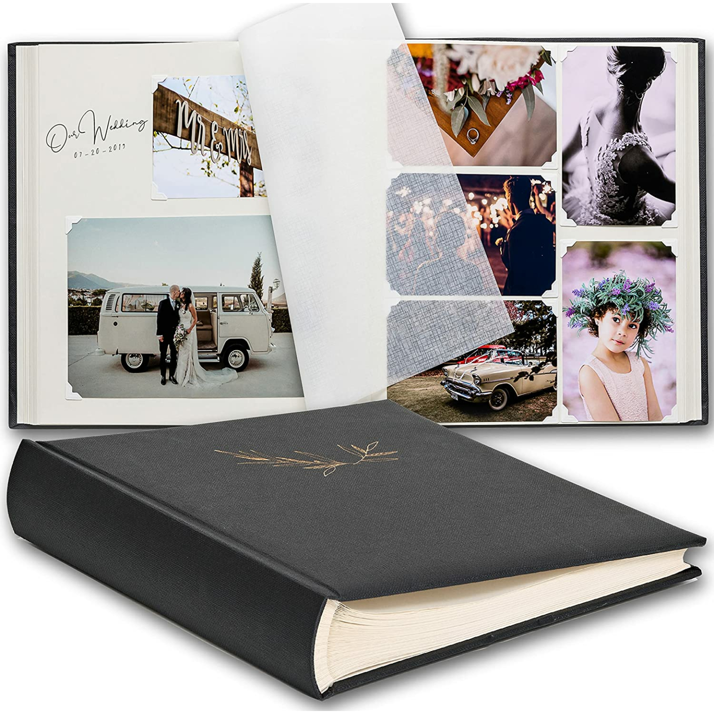 Premium Black Scrapbook Photo Album with Writing Space