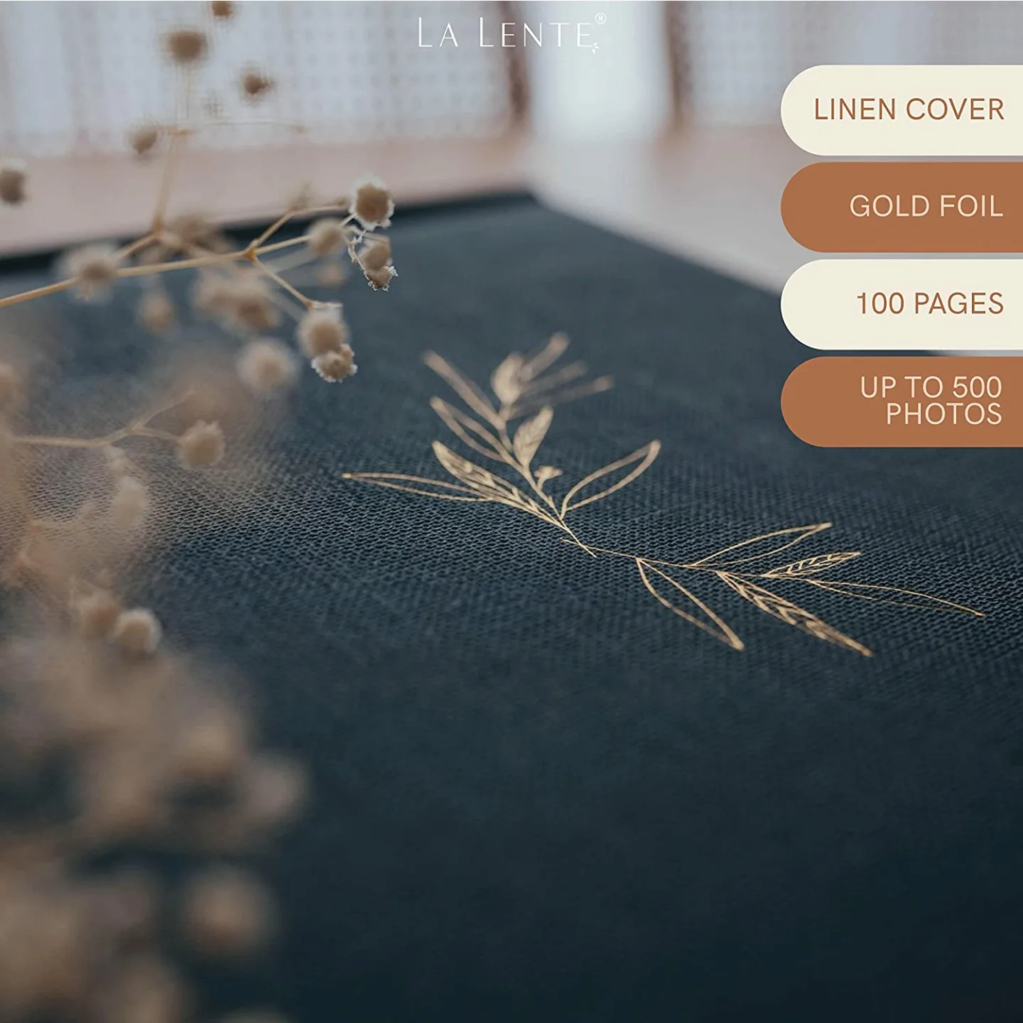 Premium Black Scrapbook Photo Album with Writing Space