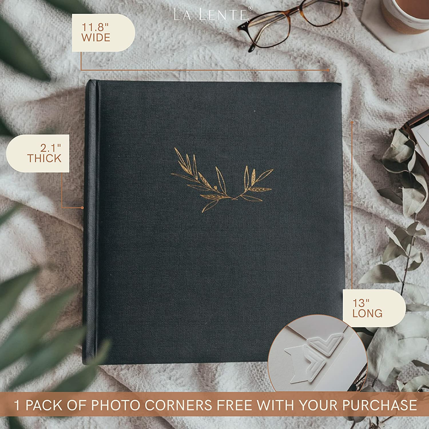 Premium Black Scrapbook Photo Album with Writing Space