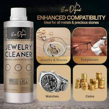 Ultrasonic Jewelry Cleaner Solution (16oz) Concentrated Jewelry Cleaner for Diamonds, Gold, Silver & More | Compatible with Jewelry Cleaner Ultrasonic Machine (s) - Made in USA