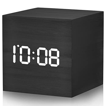 WulaWindy Digital Alarm Clock Wooden LED Light Multifunctional Modern Cube Displays Date Temperature...