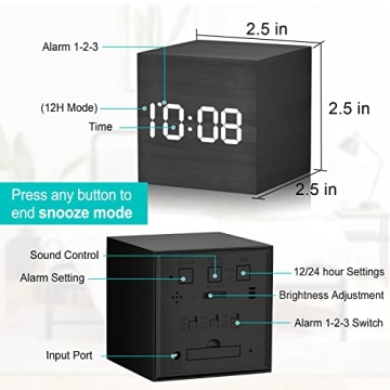 WulaWindy Digital Alarm Clock Wood LED Light Modern Cube