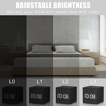WulaWindy Digital Alarm Clock Wood LED Light Modern Cube