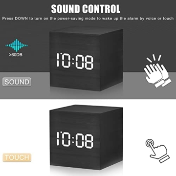 WulaWindy Digital Alarm Clock Wood LED Light Modern Cube