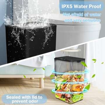 jinligogo Bathroom Small Trash Can with Lid, 4 Gallon Touchless Automatic Garbage Can Slim Waterproof Motion Sensor Smart Trash Bin for Bedroom, Office, Living Room-Black