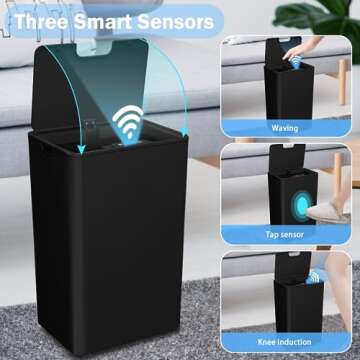 jinligogo Bathroom Small Trash Can with Lid, 4 Gallon Touchless Automatic Garbage Can Slim Waterproof Motion Sensor Smart Trash Bin for Bedroom, Office, Living Room-Black