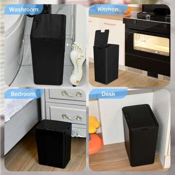 jinligogo Bathroom Small Trash Can with Lid, 4 Gallon Touchless Automatic Garbage Can Slim Waterproof Motion Sensor Smart Trash Bin for Bedroom, Office, Living Room-Black